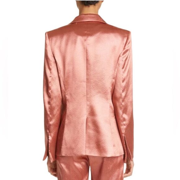 Cinq à Sept Karis Tailored Textured Metallic Satin Blazer Size 10 Copper Pink - Picture 3 of 15